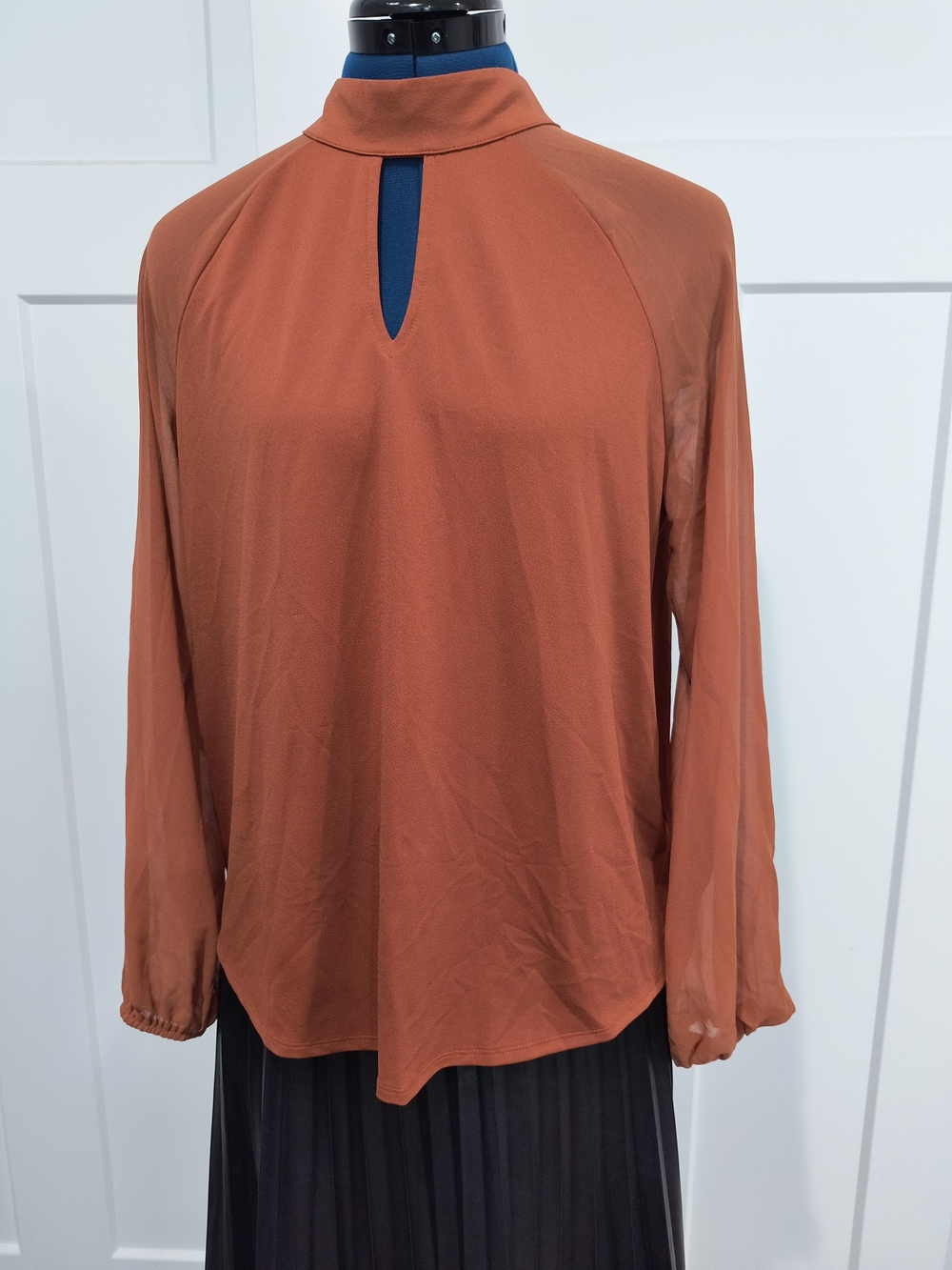 Worthington Rust Long-Sleeve Mock Neck Keyhole Top
